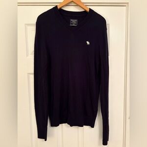 Abercrombie Fitch Sweater Men M Medium Black Soft A&F V Neck Blend Logo Casual